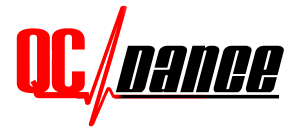 QC Dance heartbeat logo in red with stylized pulse line